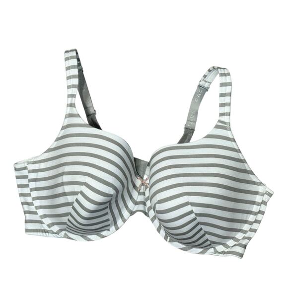 Cacique T-Shirt Bra Women 44DDD Underwire Lined Full Coverage Gray White Striped - Picture 1 of 5